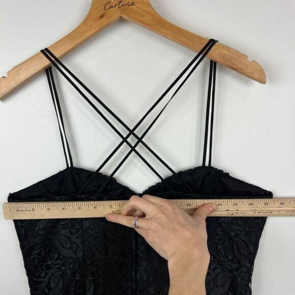 Vintage Lori Ann Size 14 Little Black Dress Mini Lace Detail Babydoll Whimsigoth - Picture 9 of 15
